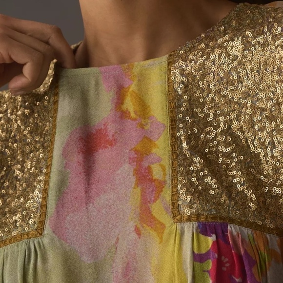 NWT Anthropology Bi-Ink Sequins Details Multicolor Woman Blouse Size US XL - Picture 7 of 8